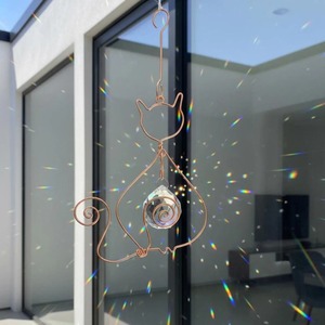 Cat Shape Metal And Crystal Sun Catcher Hanging Decor For Home <b>Window</b> Garden Balcony Cute Pet <b>Light</b> Catching Gift Art Piece - Product Image 4