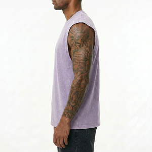 Débardeur Homme Personnalisé Effet Vieilli Délavé Style Hip-Hop Streetwear Haut de Gamme Noir Anthracite Effet Neige - Product Image 2