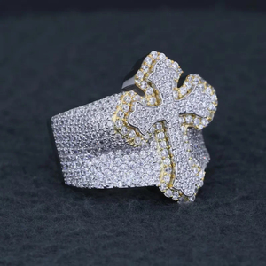 Handcrafted Two Tone Cross Shaped Full <b>Iced</b> 18K Gold Plated Pave Setting Moissanite Diamond Customized Man's Made Jewelry - Product Image 6