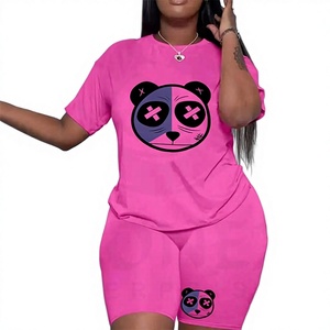 Women <b>Lounge</b> Wear Women 2 Piece <b>Set</b> Customize Puffy Logos <b>Plus</b> <b>Size</b> <b>Set</b> Ribbed Cotton Shirt and Biker Shorts <b>Set</b> Wholesale - Product Image 1