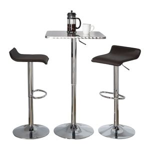 Ensemble de bar bistro contemporain 3 pièces réglable en métal chromé argenté avec repose-pieds ovale en PVC marron – Mobilier contemporain - Product Image 2
