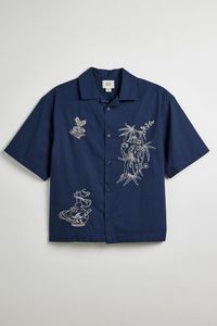 Elegante Camisa Casual de Verano para Hombre, de Popelina de Algodón con Bordado Floral, Manga Corta y Diseño de Líneas Blancas - Product Image 5