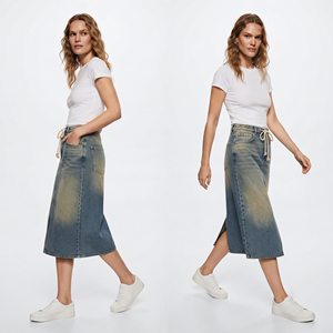 New Summer Women's Denim <b>Knee</b> Length Skirts Fashion Jeans Long Skirt Women American Denim Jeans Skirts Ladies - Product Image 6