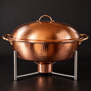หม้ออุ่นอาหารสเตนเลสสตีลแบบหรูหรา พร้อมฝาโดมและขาตั้งโลหะ - Product Image 2