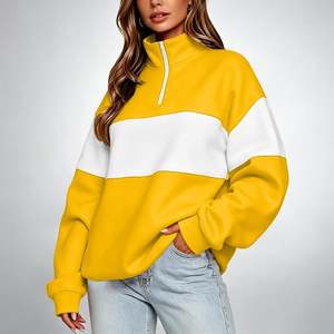 Sudadera OEM al por mayor para mujer, con bloques de color, media cremallera, manga larga, cuello alto, holgada, oversize, 280 GSM, 100% algodón - Product Image 1