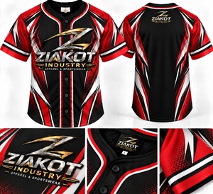 Venta al por mayor directa de la industria Ziakot, camiseta de béisbol auténtica personalizada en negro y rojo real. - Product Image 3