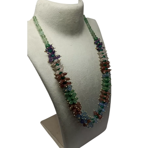 Collier long en pierres naturelles multicolores, perles ovales lisses, améthyste violette, quartz fraise, quartz bleu, quartz rose, bijoux prêts à porter - Product Image 5