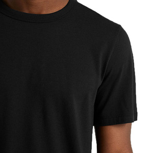 T-shirt décontracté noir à manches courtes et col rond pour homme, grande taille, couleur unie, 100 % coton jersey tricoté, design uni teint - Product Image 4