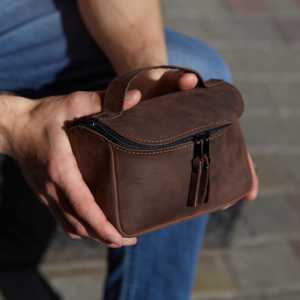 Genuine Leather <b>Toiletry</b> <b>Bag</b> Mens Dopp Kit Shaving Wash <b>Bag</b> Travel Cosmetic Pouch <b>Large</b> Capacity Wholesale UK TYG-0138 - Product Image 2