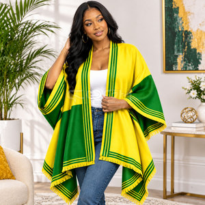 Poncho Cosh International Sorority Sisterhood jaune et vert à blocs de couleur, manches chauve-souris, long, décontracté, 100 % acrylique, style cape-sweat-shirt - Product Image 4