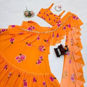 Lehenga Saree de créateur haut de gamme à imprimé numérique, avec chemisier et dupatta entièrement cousus, dentelle fantaisie, longueur ras du sol, séchage rapide, pour mariage et occasions festives - Product Image 5