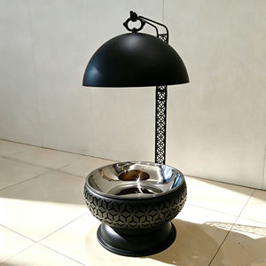 Calentador de alimentos redondo de metal negro mate con estampado de esmalte, tipo buffet, con tapa y soporte, para bodas, hoteles y proveedores. - Product Image 1