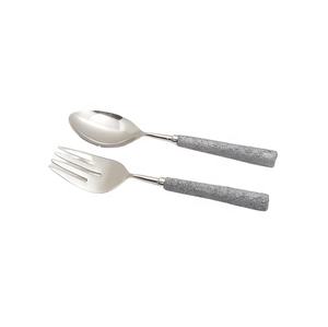 Ensemble de cuillères à salade en acier inoxydable, poignée en bois de résine bleue, service de salade en acier inoxydable, vaisselle gratuite - Product Image 3