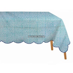 Mantel Rectangular 100% Algodón con Borde Festoneado, Tamaño Personalizado, Estampado Floral, Mantel con Borde Festoneado Estampado a Mano en India para Bodas - Product Image 4