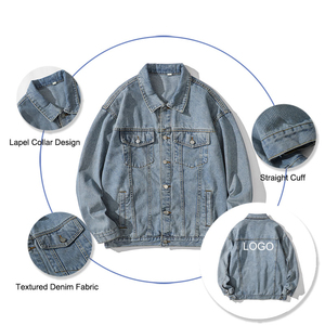 Unisex Classic Style Washed Denim <b>Leather</b> Jackets with Little Shoulder Fallen Custom Logo Breathable Quick Dry Work Style - Product Image 2