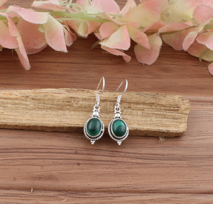 Boucles d'oreilles pendantes en malachite verte naturelle, perles rondes en argent sterling 925, bijoux en pierres précieuses authentiques pour femmes, luxe pour les fêtes - Product Image 4