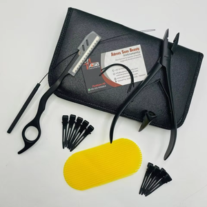 Pince à micro-perles à trou unique pour extensions de cheveux, avec système Velcro, lame de rasoir, en acier inoxydable noir mat, et clip de séparation à boucle - Product Image 3