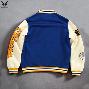 Chaqueta Varsity Azul Sólido para Hombre, Chaqueta Bomber con Parches de Chenilla, Manga Color Crema, Estilo Vintage, Chaqueta de Béisbol - Product Image 2