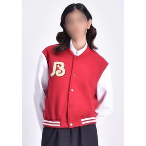 With <b>White</b> Sleeves And Embroidered B Logo Front Closure Button Up Collar Regular Length Autumn Wear Red Varsity <b>Jackets</b> - Product Image 1