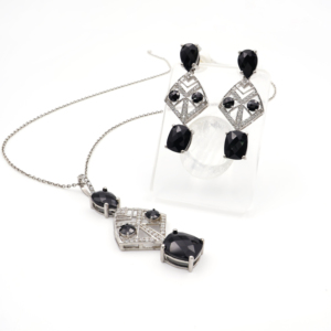 Conjunto de Pendientes y Colgante de Plata de Ley 925 con Ónix Negro Natural y Espinela Negra, Chapado en Rodio, Joyería Fina OEM ODM - Product Image 3