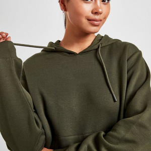 <b>Women's</b> Olive <b>Green</b> Hooded Sweatshirt Oversized Regular Sleeve <b>Fleece</b> Cotton Solid Color Autumn Wear With Front Pocket - Product Image 6
