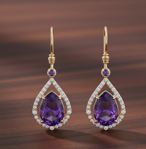 ต่างหูรูปหยดน้ำอะเมทิสต์สีน้ำเงินขนาด 5 นิ้ว ประดับเพชร CZ 10x14 มม. เงินแท้ 925 ชุบทอง 18K เครื่องประดับดีไซน์เนอร์ - Product Image 6