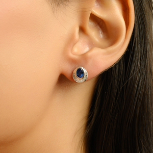 Exquisitos Pendientes de Oro Blanco de 14K con Zafiro Azul y Diamantes, Piedra de Nacimiento de Septiembre, Joyería de Piedras Preciosas al por Mayor - Product Image 4