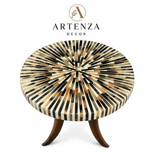 Bandeja Decorativa Redonda Artenza Decor con Incrustaciones de Madreperla, Diseño Floral Geométrico Contemporáneo, Plato para Servir en la Mesa de la Sala de Estar - Product Image 4