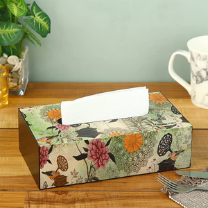 Boîte à mouchoirs en bois faite à la main avec un motif floral rose imprimé, pratique et artistique en forme rectangulaire - Product Image 5