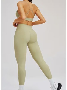 Ladies Seamless Fitness Set 2 Pcs <b>Supportive</b> Underbust Band <b>Crop</b> <b>Top</b> and High Waist Form Fitting Athleisure Leggings Wear - Product Image 2