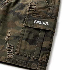 Pantaloncini Cargo in Jeans Camouflage con Stampa Integrale, Vita Media, 100% Cotone, Tasche Funzionali, Ricamati, Effetto Usurato e Strappato, Personalizzabili dal Produttore - Product Image 2