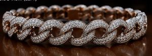 Rose Gold <b>Silver</b> Plated Unisex 925 <b>Silver</b> Hip Hop Iced Out Cuban Link <b>Bracelet</b> Moissanite <b>Bangle</b> Rhinestone Inlaid - Product Image 4
