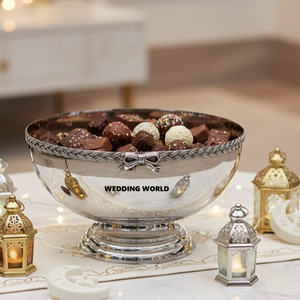 Bol à chocolat en acier inoxydable avec assiette, bol à bonbons de luxe tendance, forme ronde, décoration de table, nouveau bol à chocolat - Product Image 4