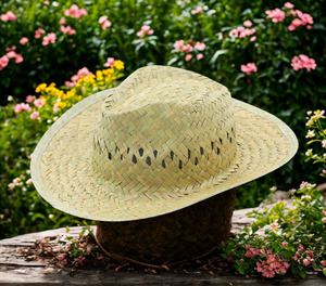 Chapeau de paille à large bord écologique Boho avec conception prête à l'emploi pour le voyage offerte aux acheteurs en gros en vrac - Product Image 1