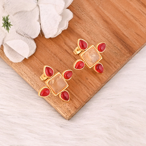 Boucles d'oreilles en laiton faites à la main avec citrine et grenat, bijoux fantaisie tendance pour femmes - Product Image 4