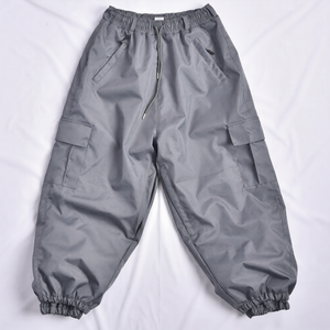 Pantalon cargo gris unisexe avec cordon de serrage à la taille, poignets élastiques, respirant, en polyester, style streetwear, coupe ample pour adulte, jambe large - Product Image 1