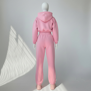 ชุดวอร์มผู้หญิงไซส์ใหญ่แบบสองชิ้น แขนยาว มีฮู้ด สไตล์ลำลอง สำหรับฤดูหนาว ผ้าสแปนเด็กซ์/คอตตอนฟลีซ ปักลายเรียบ - Product Image 4