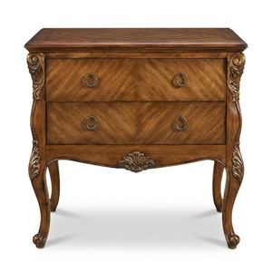 Table de chevet traditionnelle en bois avec 2 tiroirs, style antique fait main, meuble de chambre à coucher, design panneau, rangement - Product Image 1