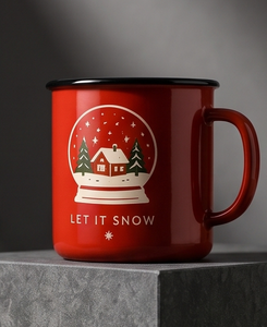 Factory Direct Wholesale Custom Logo Enamelware Heavy Duty <b>Iron</b> Camping Cup Featuring Let It Snow Quote Red Finish Black Rim - Product Image 3