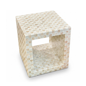 Table basse ronde de luxe en nacre de capiz incrustée, bleu nautique, table tambour incrustée de nacre pour le salon, décoration de la maison - Product Image 5