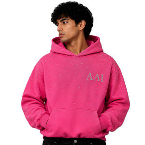 Manufacturer Apparel OEM Unisex Hotfix <b>Pink</b> Top Fleece Hoodies Custom All Over Rhinestone Blank Oversized Loose Pullover Fit - Product Image 1