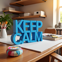 Décoration de table créative en bois d'ingénierie peint en bleu, sculpture d'art intelligente en bois, pièce maîtresse élégante 'Keep Calm' pour la décoration du salon