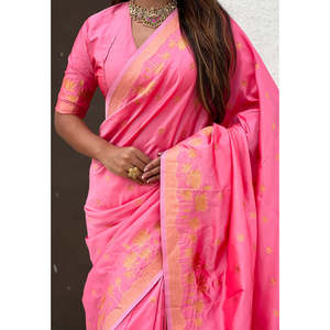 Sari en soie Pichwai tissé Zari rose pâle Elite Weaves, vêtements indiens et pakistanais, 650g - Product Image 3