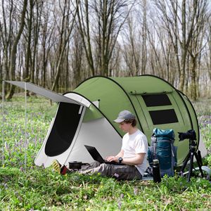 Tenda Pop-up Verde per 2-3 Persone con Veranda, Impermeabile 3000mm, Borsa per il Trasporto, per Campeggio ed Escursionismo - Product Image 1