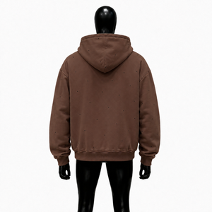 Sweat-shirt à capuche marron pour homme, entièrement zippé, premium, coupe oversize, style streetwear, motif à petits pois, en polaire, décontracté, mode hiver - Product Image 2