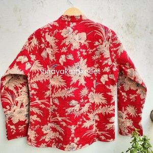 Veste d'hiver légère en coton respirant tricoté et matelassé Kantha à motif floral rouge, modèle 2026, très populaire, pour femme, prix d'usine - Product Image 2