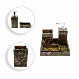 Luxury Resin Eco-Friendly Waterproof Five-Piece Round Bathroom Set Soap Dispenser <b>Toothbrush</b> <b>Holder</b> Tray Easy to Clean - Product Image 5