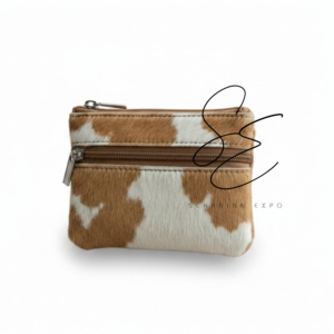 Cowhide Leather <b>Mini</b> Coin <b>Pouch</b> Double Zipper Wallet Hair On Hide Card Holder Small Leather <b>Pouch</b> Men Women OEM - Product Image 3