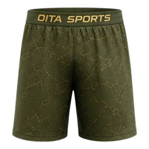 Olive Green Gold Speckled Print Sports <b>Shorts</b> with <b>Elastic</b> <b>Waistband</b> Lightweight Breathable Athletic Gym Training Performance - Product Image 1