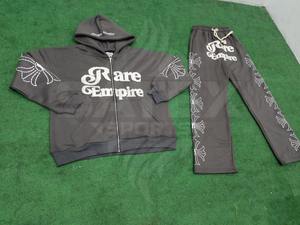 Survêtements pour hommes de haute qualité, décontractés, d'hiver, en molleton français, à capuche, avec broderie usée, patchwork, streetwear, en coton léger - Product Image 3